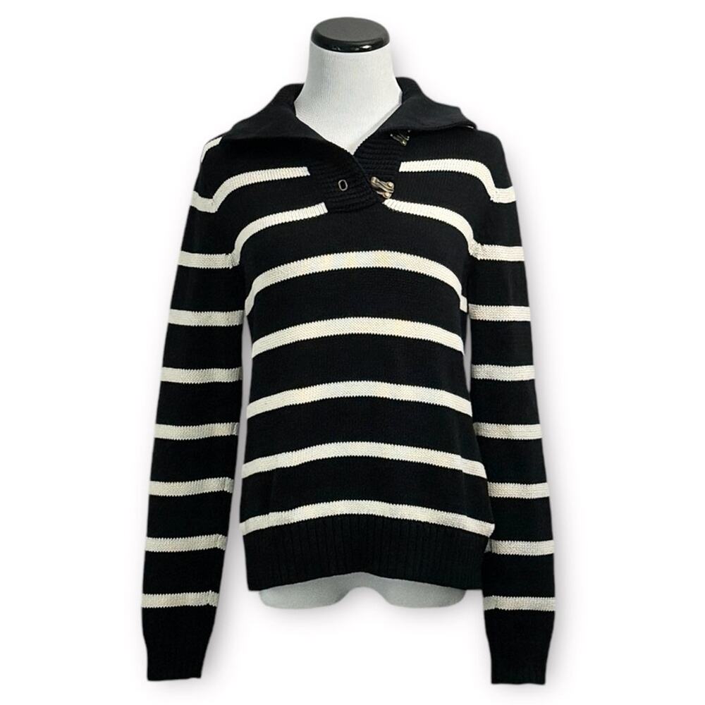 Ralph Lauren Jeans Company Black Ivory Striped Pullover Cotton Knit Sweater M
